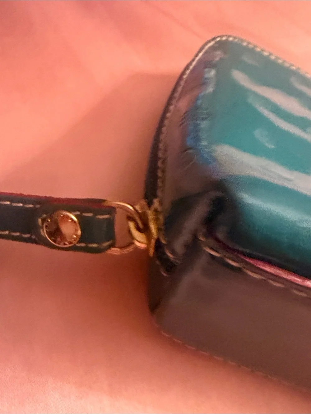 Arcadia Teal Interior Cosmetic Pouch with Gold Plaque